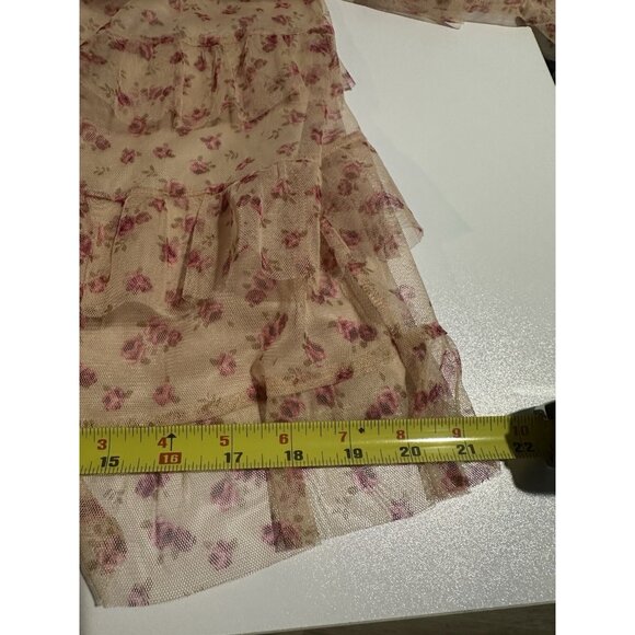 EXPRESS Sheer Tulle Ruffle Top Sz L Coquette Fairy Boho Romantic Rose Bud - Picture 6 of 9